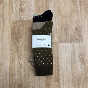 GOODFELLOW CREW DRESS SOCKS 4 PACK MENS SHOE 7-12 ASSORTED NEUTRAL DOTS SOLID